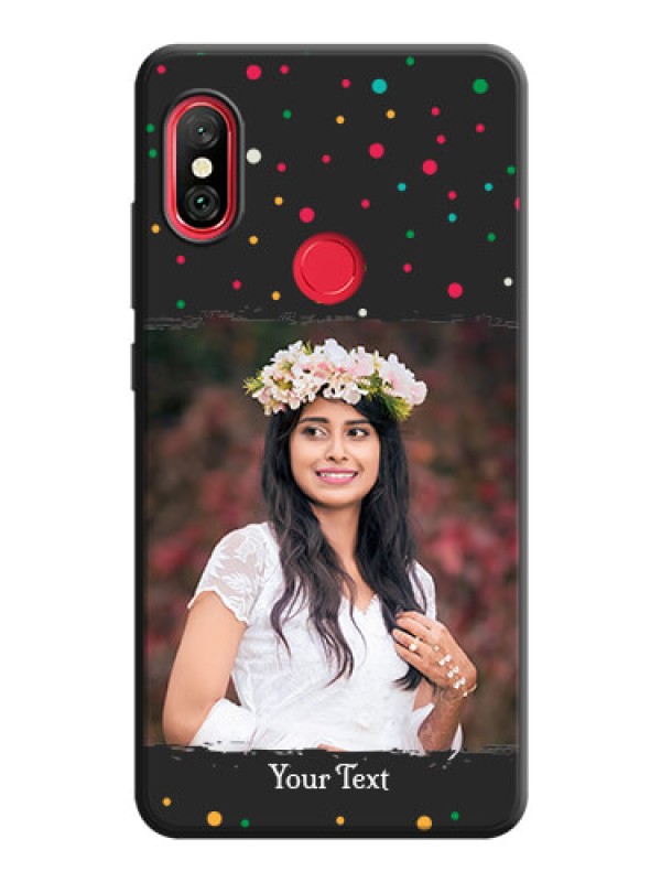 Custom Multicolor Dotted Pattern with Text on Space Black Custom Soft Matte Phone Back Cover - Redmi Note 6 Pro