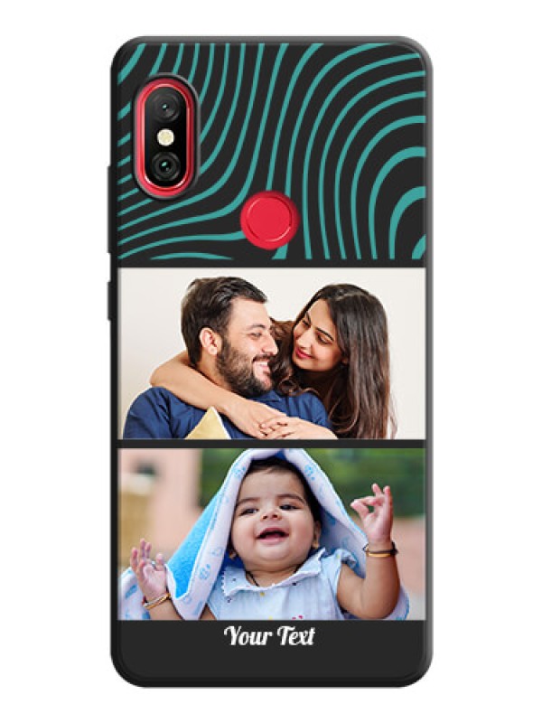 Custom Wave Pattern with 2 Image Holder on Space Black Personalized Soft Matte Phone Covers - Redmi Note 6 Pro