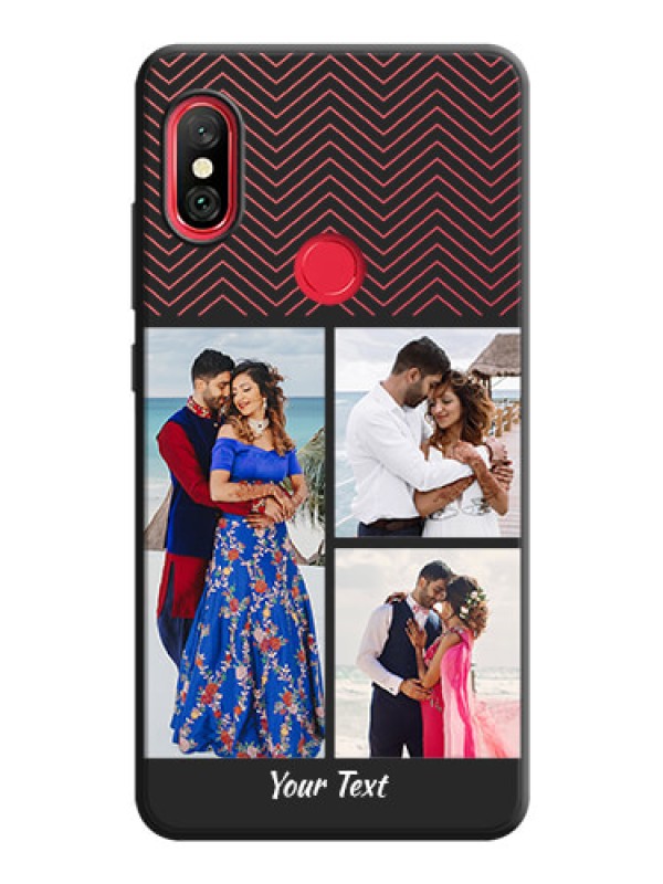 Custom Wave Pattern with 3 Image Holder on Space Black Custom Soft Matte Back Cover - Redmi Note 6 Pro
