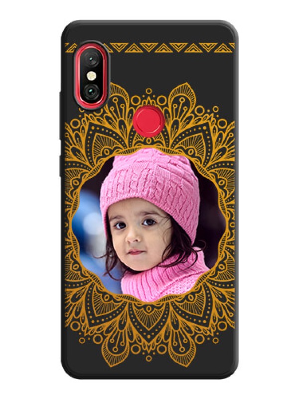 Custom Round Image with Floral Design - Photo on Space Black Soft Matte Mobile Cover - Redmi Note 6 Pro