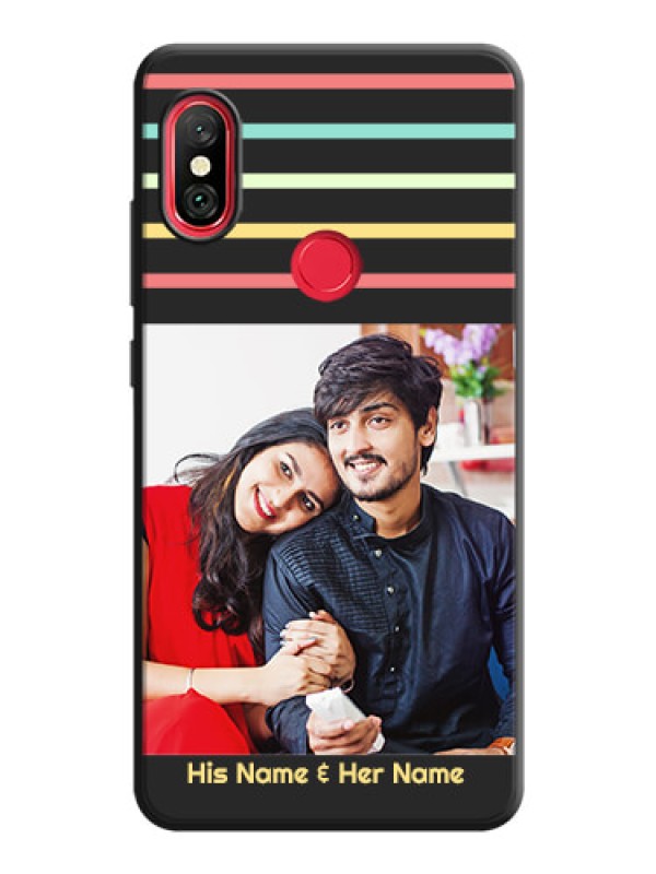 Custom Color Stripes with Photo and Text - Photo on Space Black Soft Matte Mobile Case - Redmi Note 6 Pro
