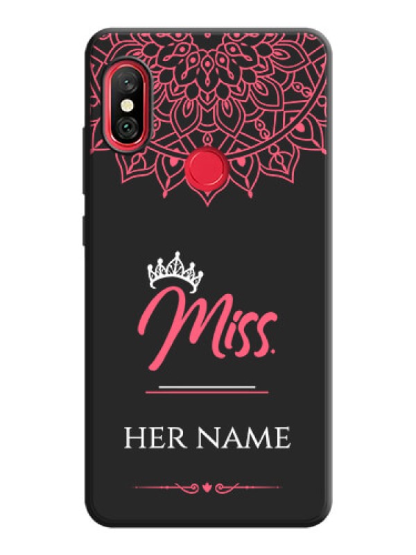 Custom Mrs Name with Floral Design on Space Black Personalized Soft Matte Phone Covers - Redmi Note 6 Pro