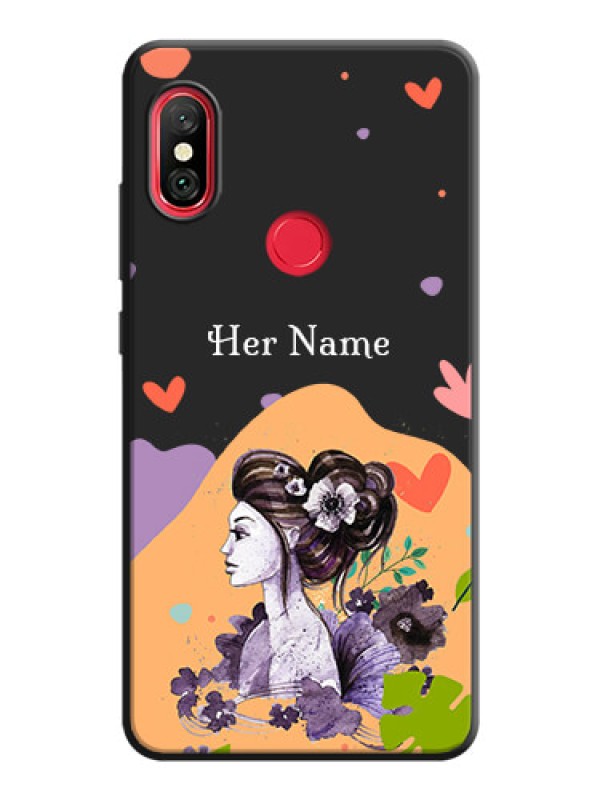 Custom Namecase For Her With Fancy Lady Image On Space Black Personalized Soft Matte Phone Covers -Xiaomi Redmi Note 6 Pro