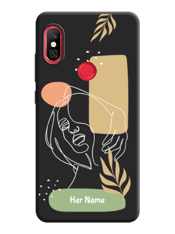 Custom Custom Text With Line Art Of Women & Leaves Design On Space Black Personalized Soft Matte Phone Covers -Xiaomi Redmi Note 6 Pro
