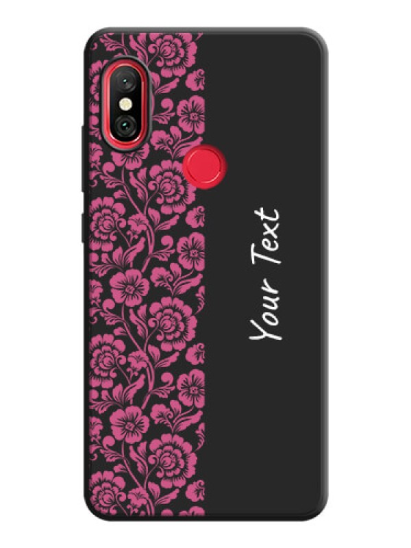Custom Pink Floral Pattern Design With Custom Text On Space Black Personalized Soft Matte Phone Covers -Xiaomi Redmi Note 6 Pro