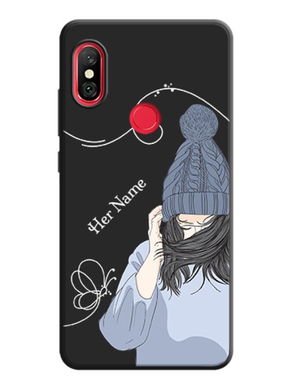 Custom Girl With Blue Winter Outfiit Custom Text Design On Space Black Personalized Soft Matte Phone Covers -Xiaomi Redmi Note 6 Pro