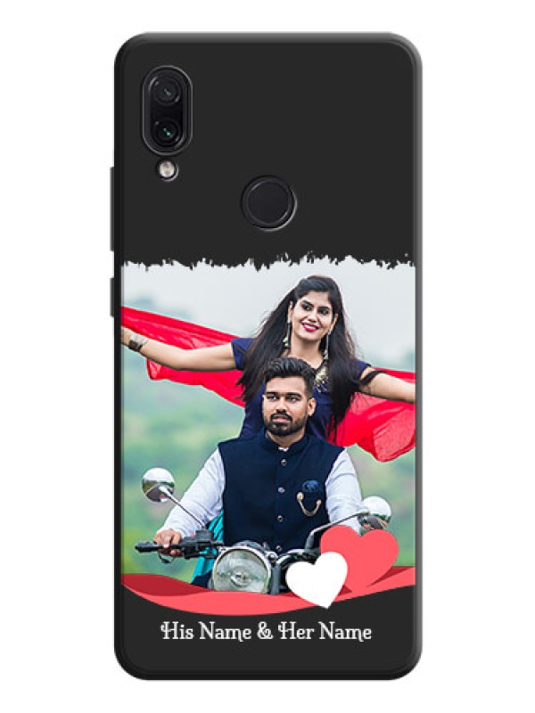 Custom Pink Color Love Shaped Ribbon Design with Text on Space Black Custom Soft Matte Phone Back Cover - Redmi Note 7 Pro
