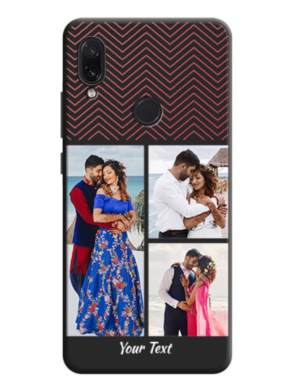 Custom Wave Pattern with 3 Image Holder on Space Black Custom Soft Matte Back Cover - Redmi Note 7 Pro