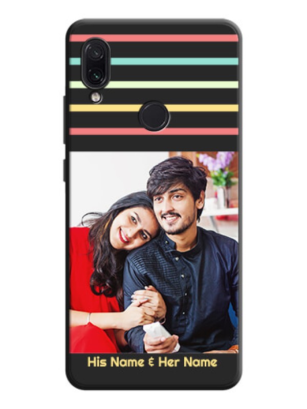 Custom Color Stripes with Photo and Text - Photo on Space Black Soft Matte Mobile Case - Redmi Note 7 Pro