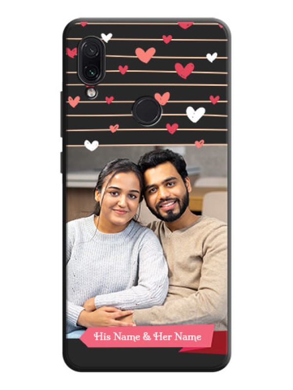 Custom Love Pattern with Name on Pink Ribbon  - Photo on Space Black Soft Matte Back Cover - Redmi Note 7