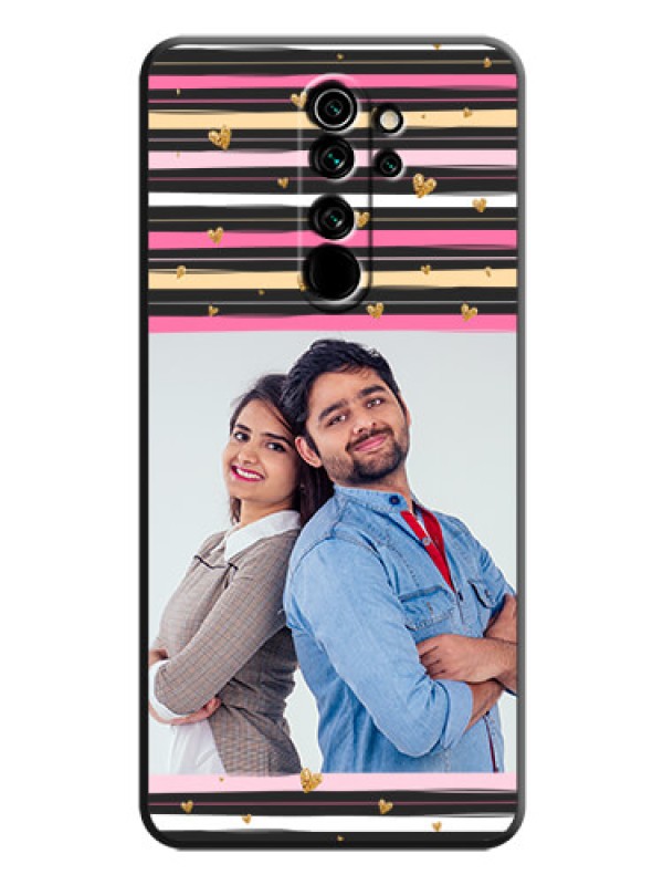 Custom Multicolor Lines and Golden Love Symbols Design - Photo on Space Black Soft Matte Mobile Cover - Redmi Note 8 Pro