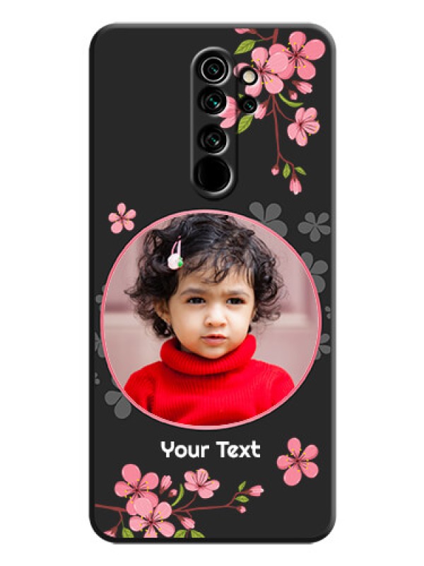 Custom Round Image with Pink Color Floral Design - Photo on Space Black Soft Matte Back Cover - Redmi Note 8 Pro