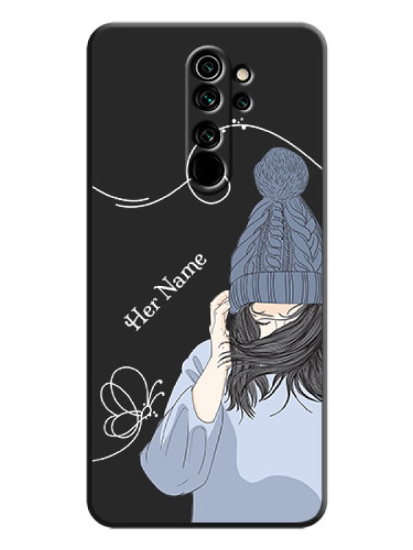 Custom Girl With Blue Winter Outfiit Custom Text Design On Space Black Personalized Soft Matte Phone Covers -Xiaomi Redmi Note 8 Pro