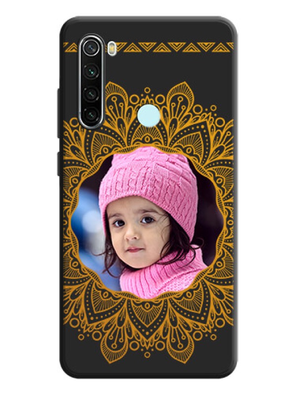 Custom Round Image with Floral Design - Photo on Space Black Soft Matte Mobile Cover - Redmi Note 8