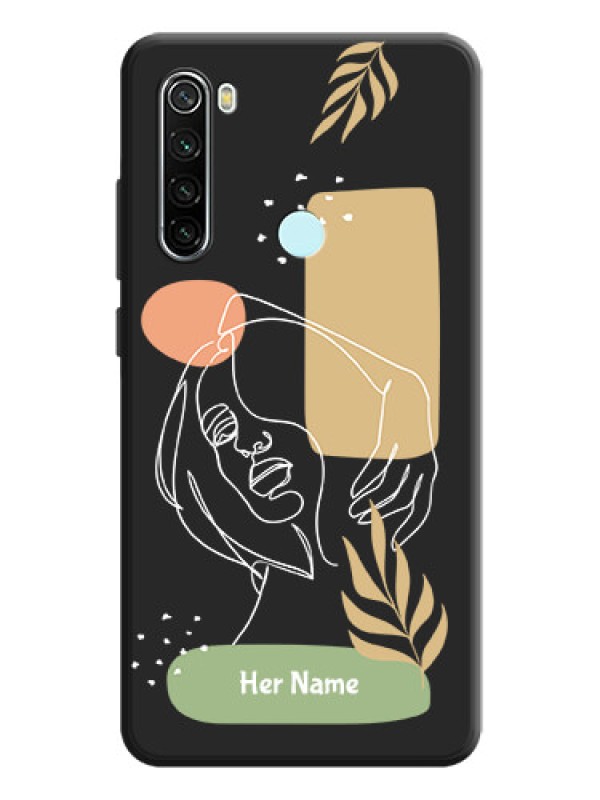 Custom Custom Text With Line Art Of Women & Leaves Design On Space Black Personalized Soft Matte Phone Covers -Xiaomi Redmi Note 8