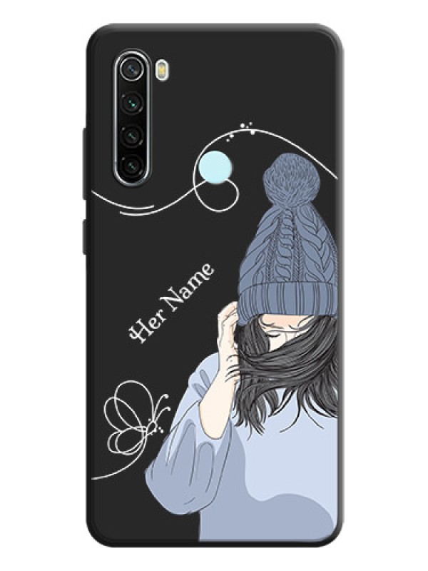 Custom Girl With Blue Winter Outfiit Custom Text Design On Space Black Personalized Soft Matte Phone Covers -Xiaomi Redmi Note 8