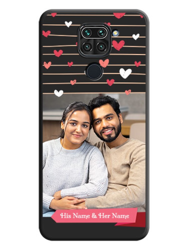 Custom Love Pattern with Name on Pink Ribbon  on Photo on Space Black Soft Matte Back Cover - Redmi Note 9