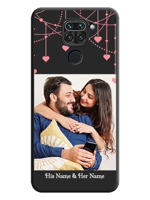 Custom Pink Love Hangings with Text on Space Black Custom Soft Matte Back Cover - Redmi Note 9
