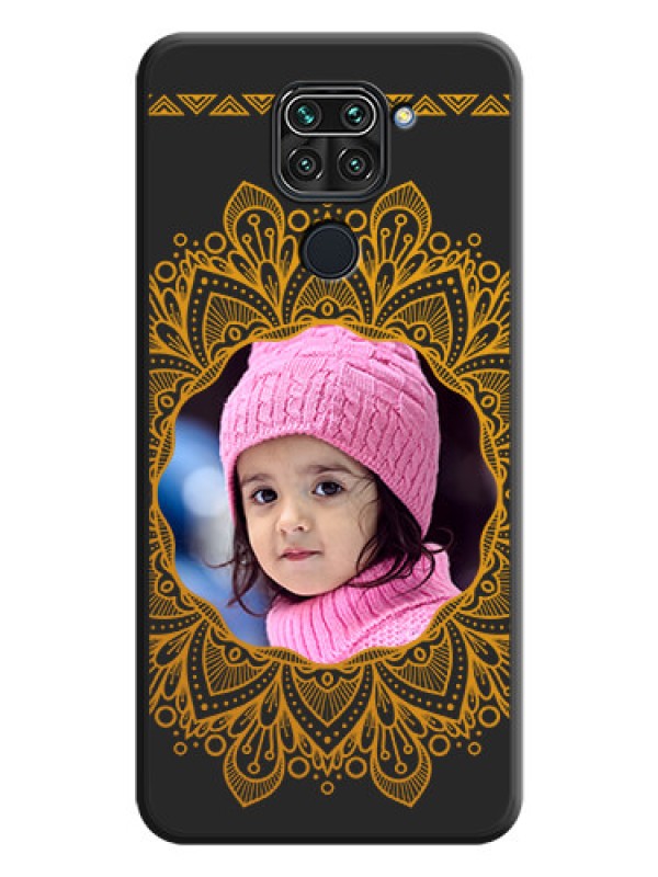 Custom Round Image with Floral Design on Photo on Space Black Soft Matte Mobile Cover - Redmi Note 9