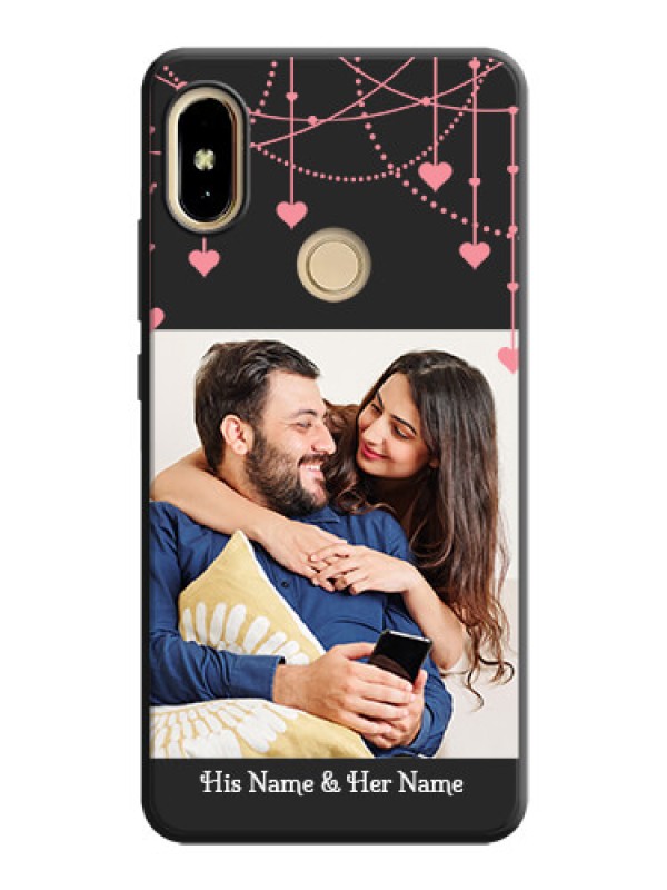 Custom Pink Love Hangings with Text on Space Black Custom Soft Matte Back Cover - Redmi S2