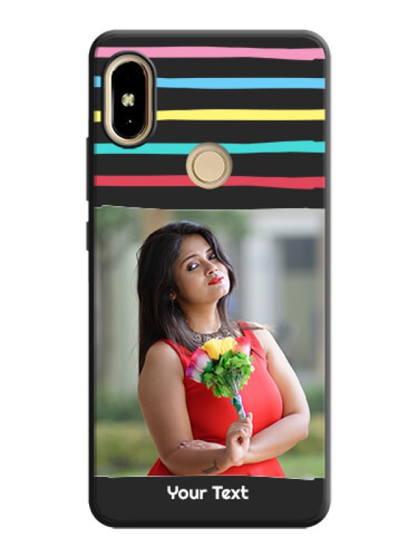 Custom Multicolor Lines with Image on Space Black Personalized Soft Matte Phone Covers - Redmi S2