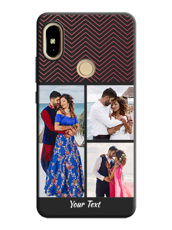 Custom Wave Pattern with 3 Image Holder on Space Black Custom Soft Matte Back Cover - Redmi S2