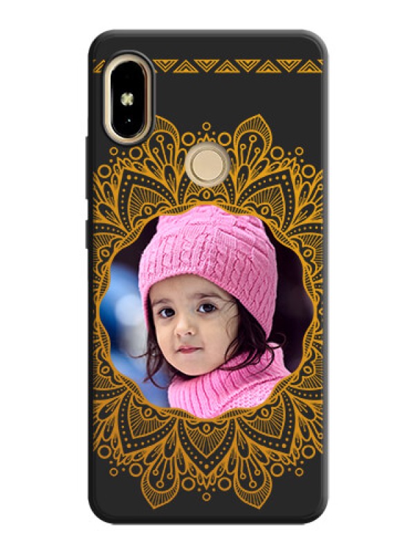Custom Round Image with Floral Design on Photo on Space Black Soft Matte Mobile Cover - Redmi S2