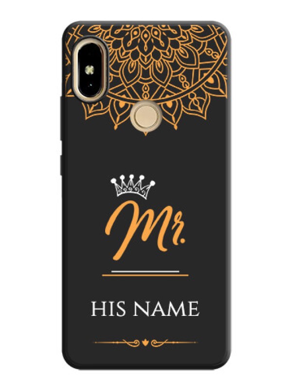 Custom Mr Name with Floral Design  on Personalised Space Black Soft Matte Cases - Redmi S2