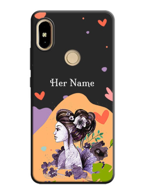 Custom Namecase For Her With Fancy Lady Image On Space Black Personalized Soft Matte Phone Covers -Xiaomi Redmi S2