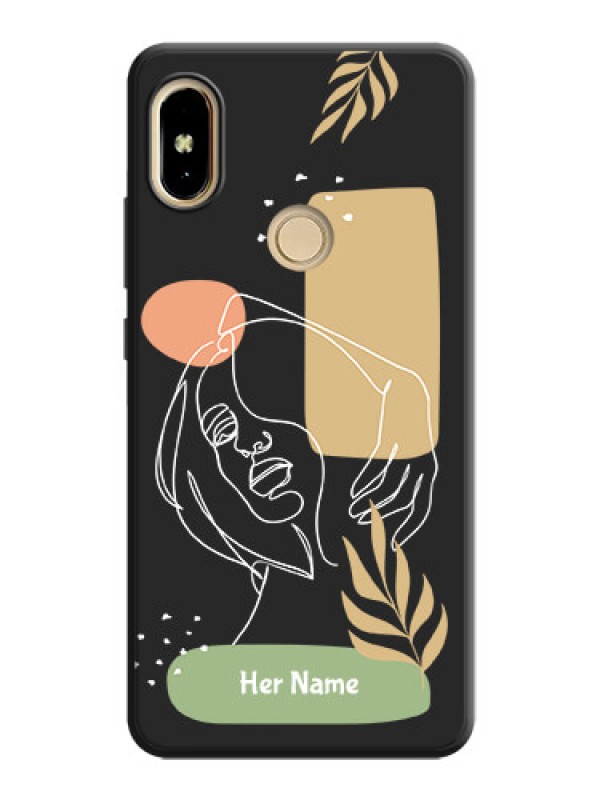 Custom Custom Text With Line Art Of Women & Leaves Design On Space Black Personalized Soft Matte Phone Covers -Xiaomi Redmi S2