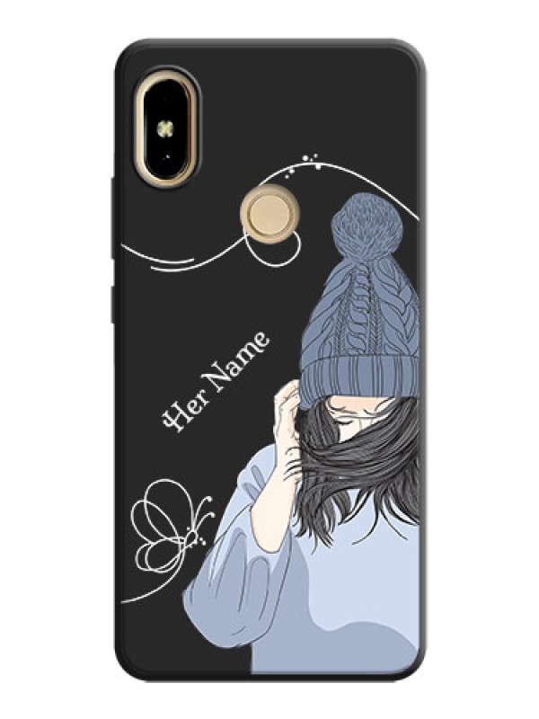 Custom Girl With Blue Winter Outfiit Custom Text Design On Space Black Personalized Soft Matte Phone Covers -Xiaomi Redmi S2