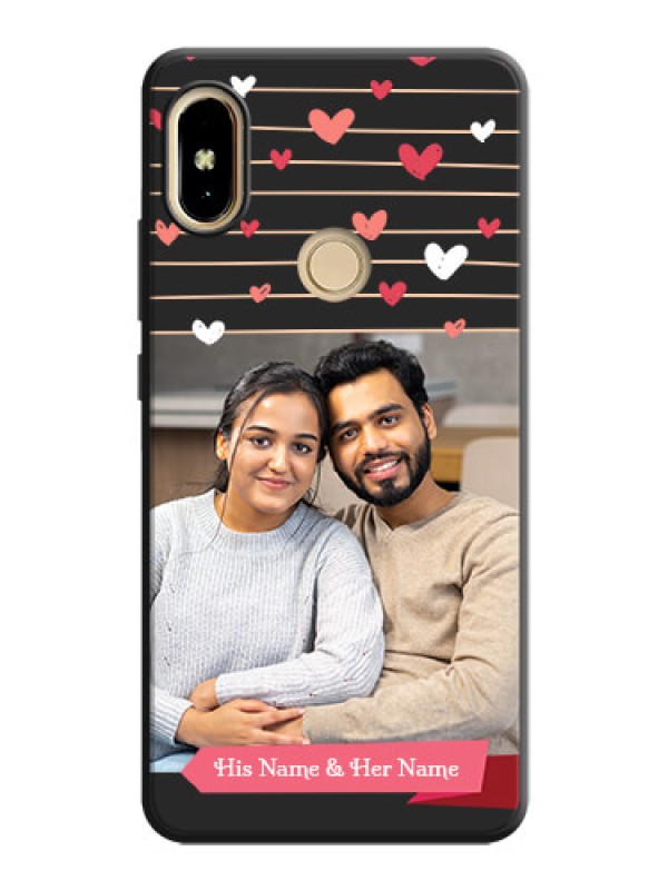 Custom Love Pattern with Name on Pink Ribbon  - Photo on Space Black Soft Matte Back Cover - Redmi Y2