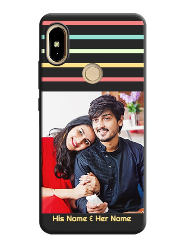 Custom Color Stripes with Photo and Text - Photo on Space Black Soft Matte Mobile Case - Redmi Y2