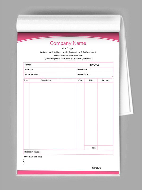 Custom Premium Pink Color Bill Book Design