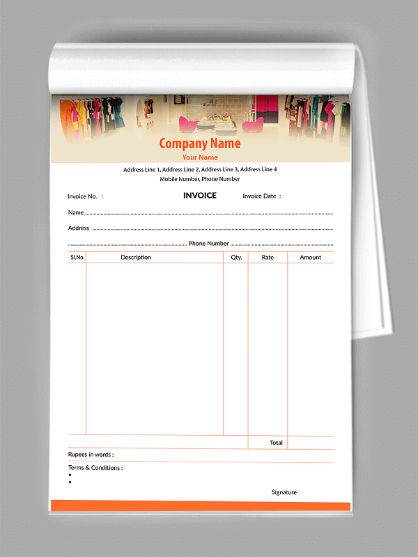 Custom Saree Shop Bill Book Design