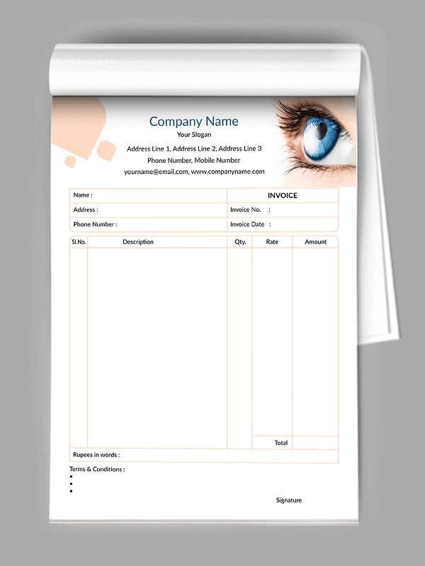 Custom Eye Care Bill Book Design