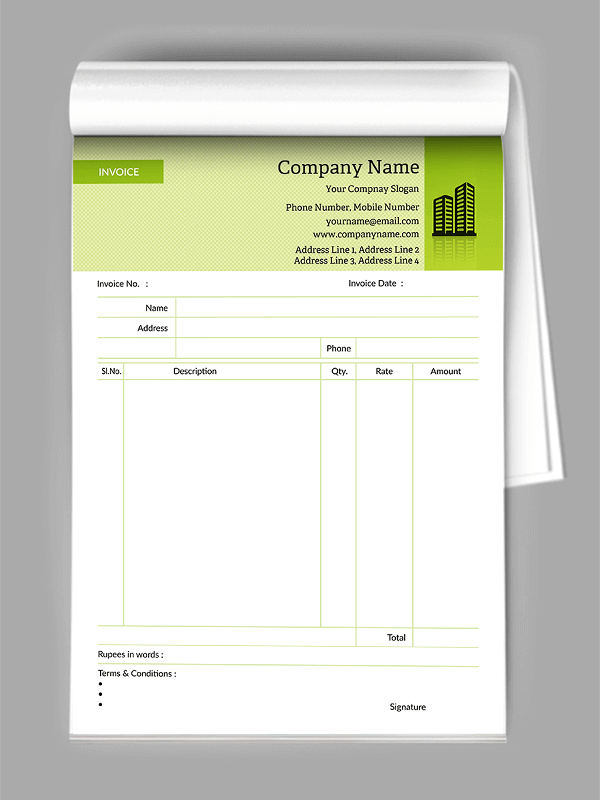 Custom Construction  Bill Book Design
