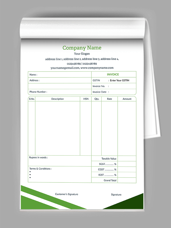 Custom Green Bill Book