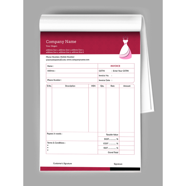 Garment Bill Book Garment Bill Book