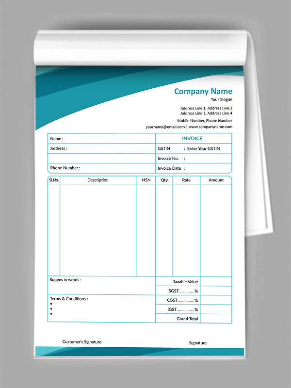 Custom Aqua Bill Book