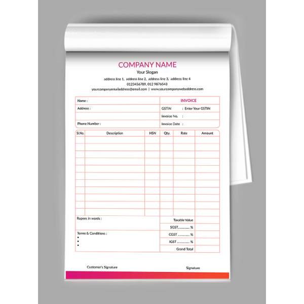 Premium Pink Bill Book Premium Pink Bill Book