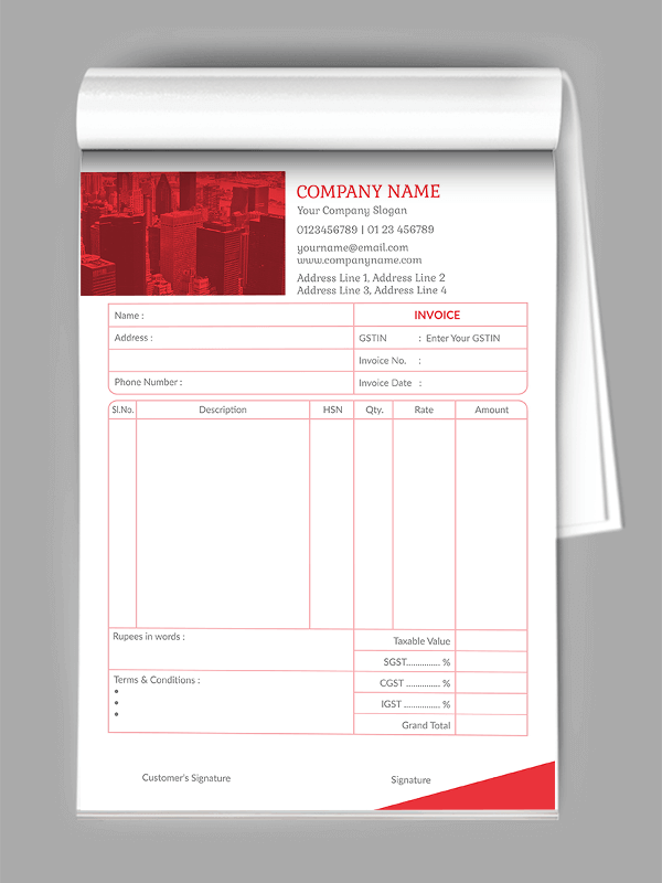 Custom Red And White Bill Book
