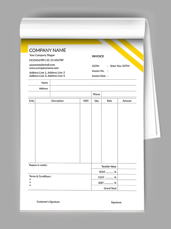 Custom Yellow and Black Bill Book