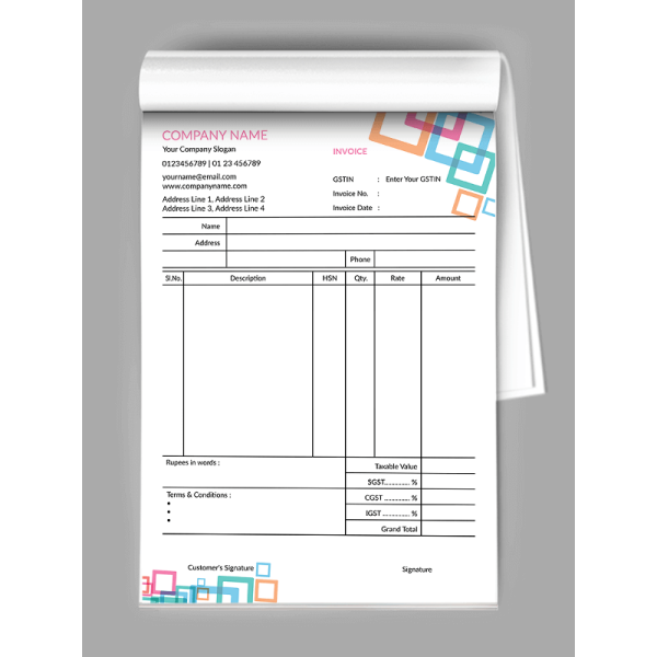 Colorful Pattern Bill Book Colorful Pattern Bill Book