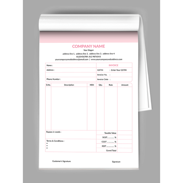Light Pink Bill Book Light Pink Bill Book