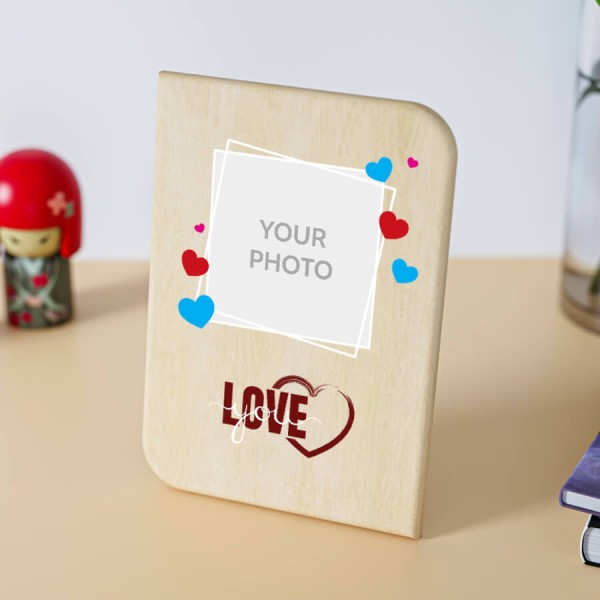 Custom Love You Paint Brush Style Design Portrait Wooden Photo Stand