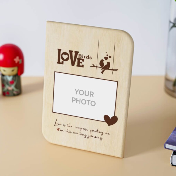Custom Love is Our Compass Design Portrait Wooden Photo Stand