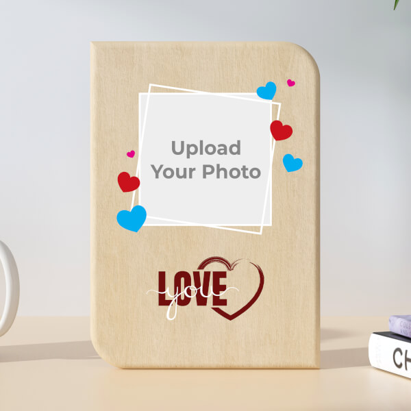 Custom Love You Paint Brush Style Design Portrait Wooden Photo Stand