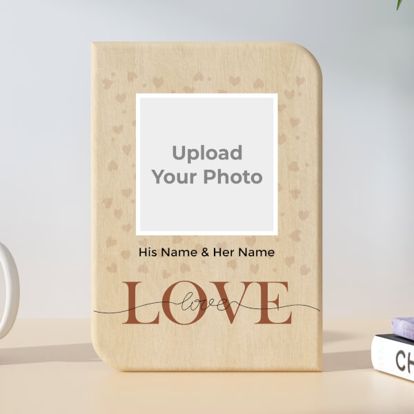 Custom Couple Heart Pattern Square Style Design Portrait Wooden Photo Stand