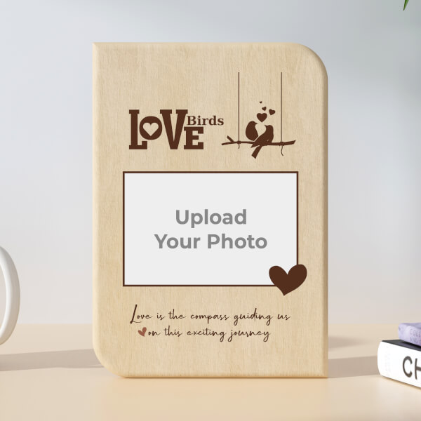 Custom Love is Our Compass Design Portrait Wooden Photo Stand